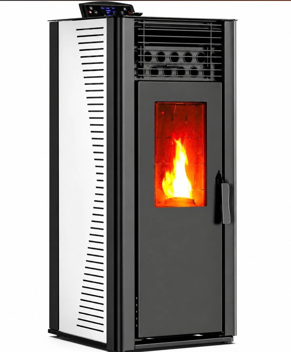 Poêle à granulés blanc | 10,2 kW | Jusqu’à 200 m² | Rendement 90 %